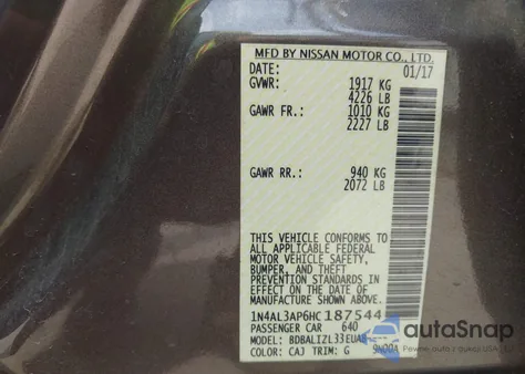 2017 Nissan Altima 2.5 Sv from USA, damaged, VIN 1N4AL3AP6HC187544